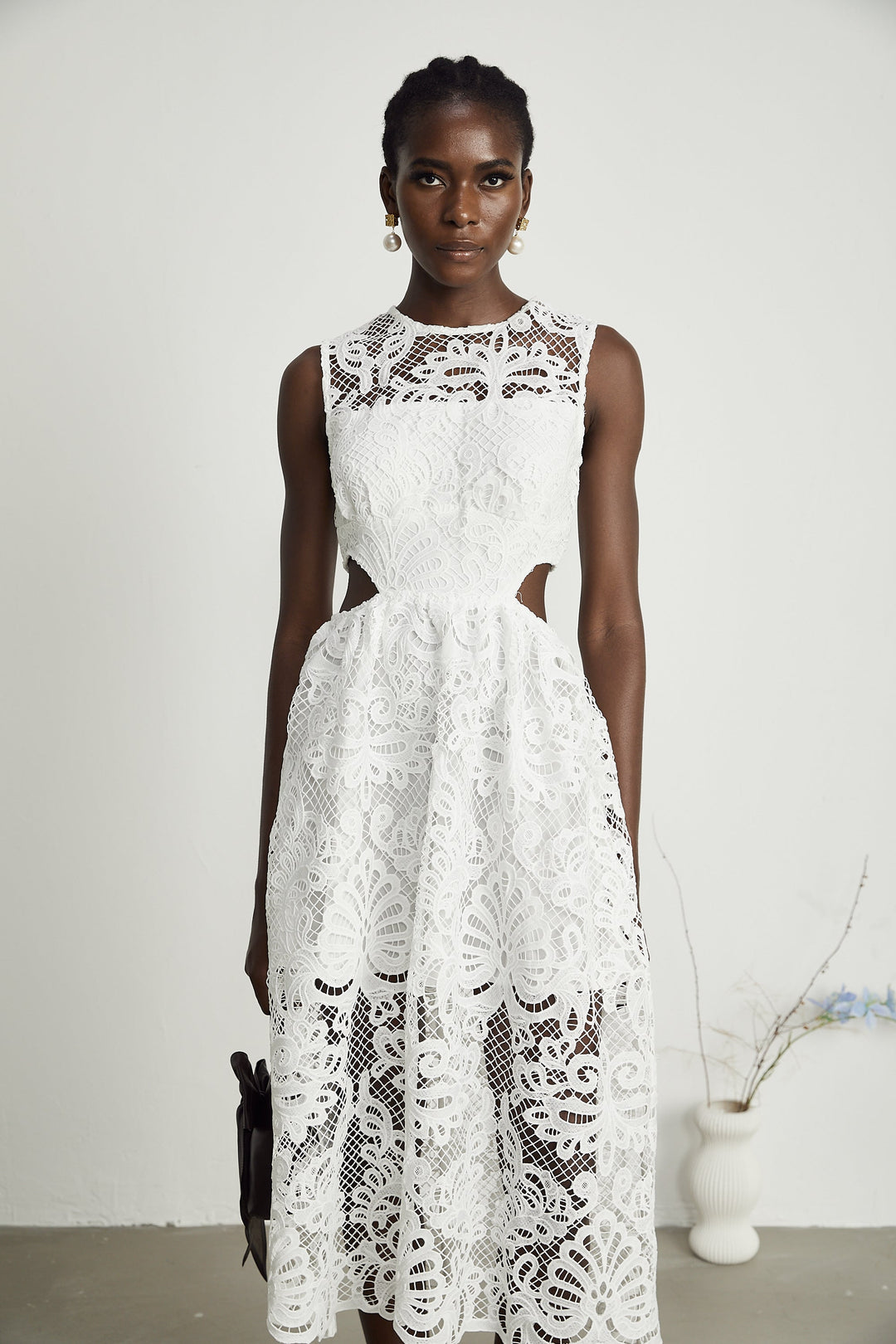 Levoire | Guipure Dentelle Robe Midi Sans Manches