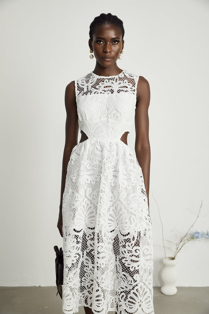 Levoire | Guipure Dentelle Robe Midi Sans Manches