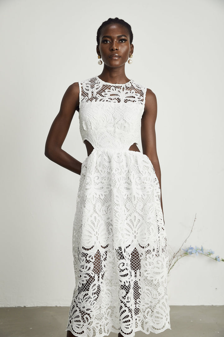 Levoire | Guipure Dentelle Robe Midi Sans Manches