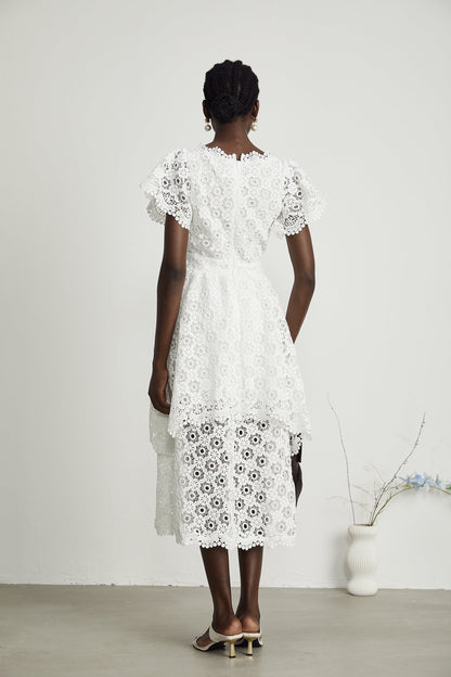 Levoire | Encolure En Dentelle Midi Robe À Couches