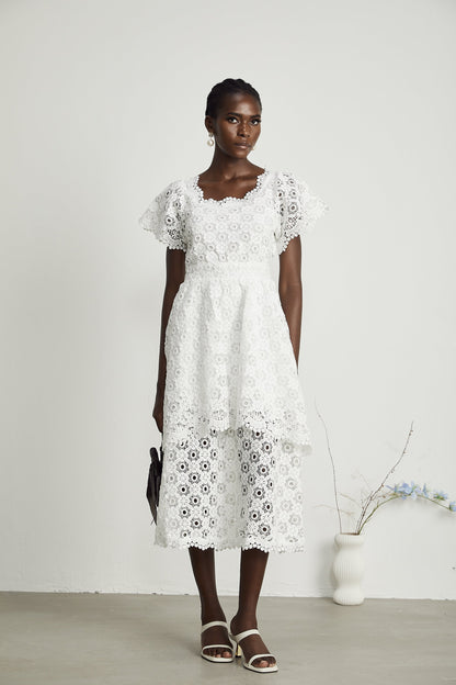 Levoire | Encolure En Dentelle Midi Robe À Couches