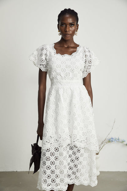 Levoire | Encolure En Dentelle Midi Robe À Couches