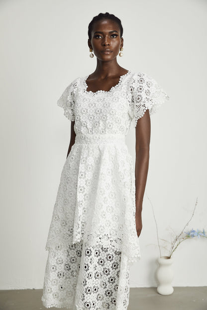 Levoire | Encolure En Dentelle Midi Robe À Couches