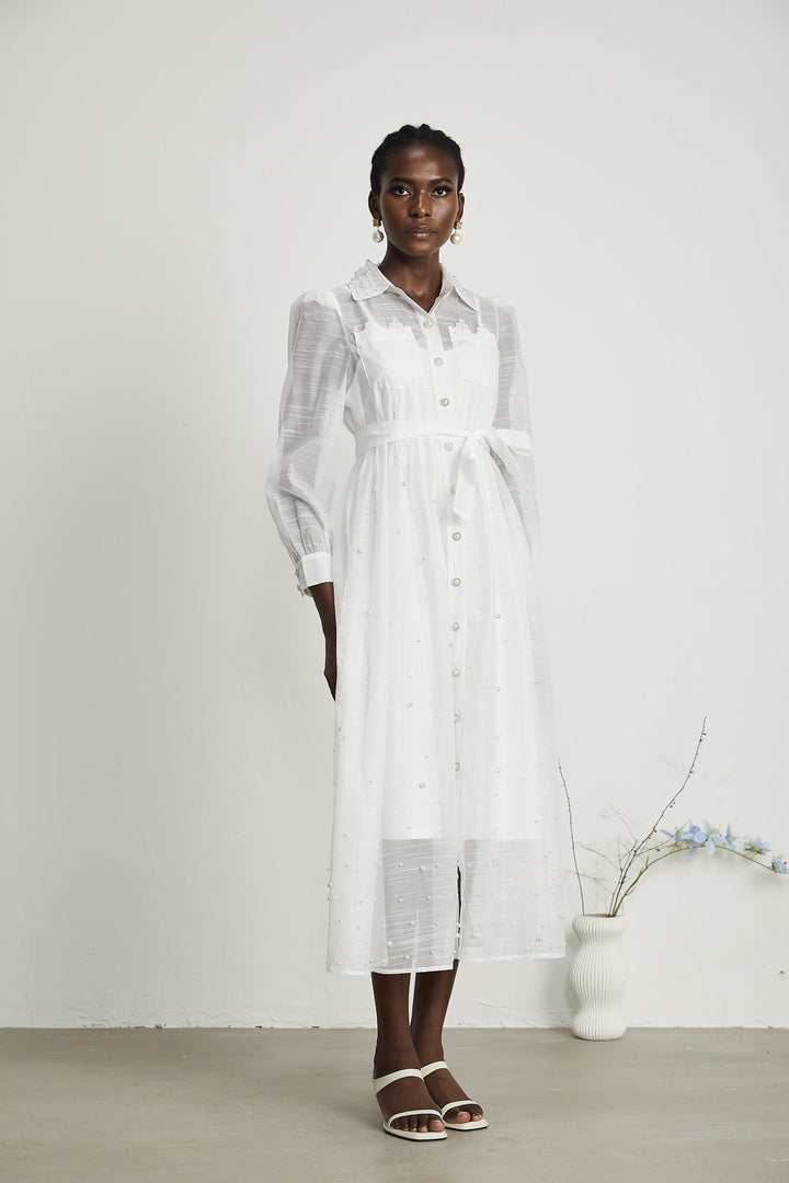 Levoire | Faux Perles Décorées Robe Midi