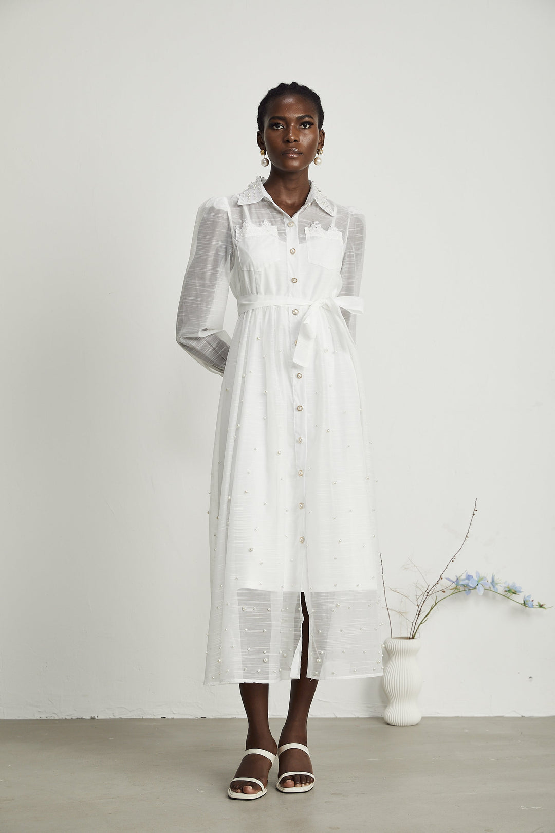 Levoire | Faux Perles Décorées Robe Midi