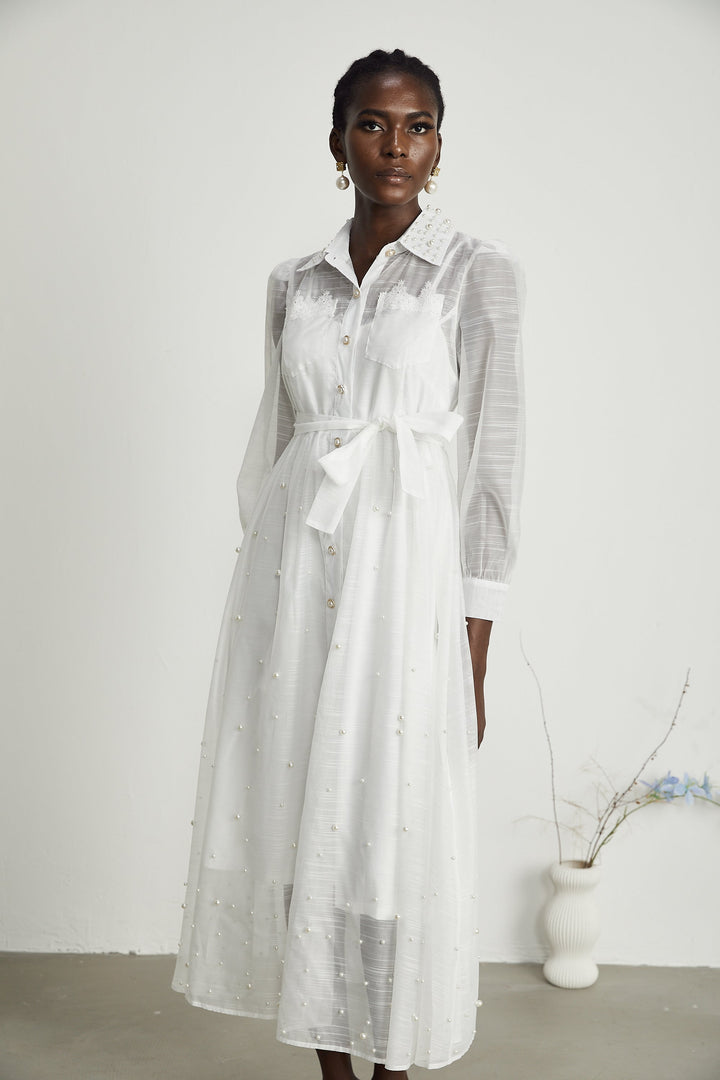 Levoire | Faux Perles Décorées Robe Midi