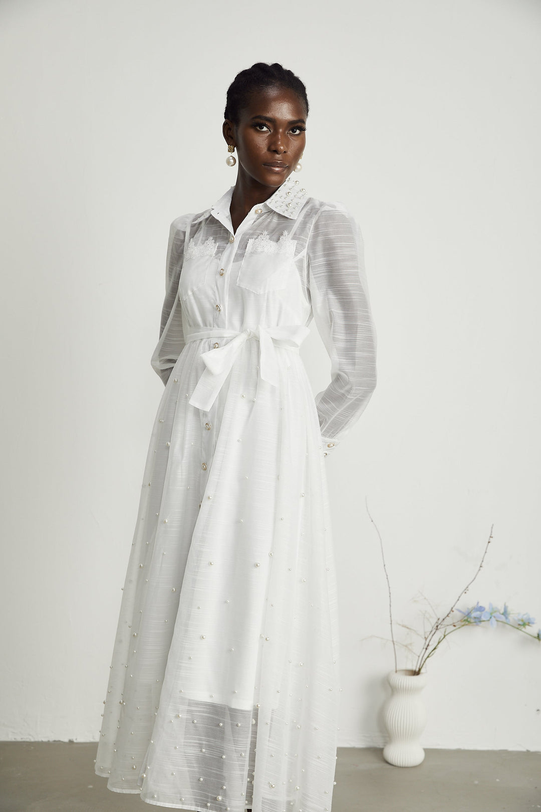 Levoire | Faux Perles Décorées Robe Midi