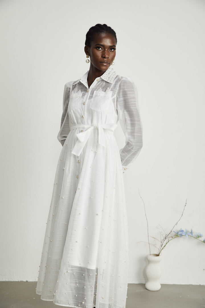 Levoire | Faux Perles Décorées Robe Midi