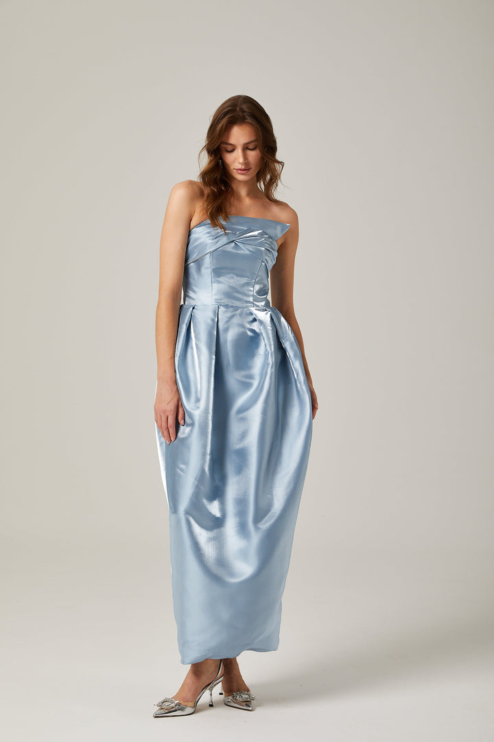 Levoire | Robe Maxi Asymétrique Bleue Off Shoulder