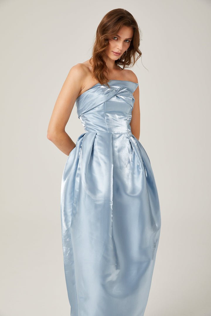 Levoire | Robe Maxi Asymétrique Bleue Off Shoulder