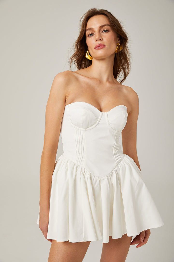 Levoire | Robe Mini Plissée Bustier Blanche