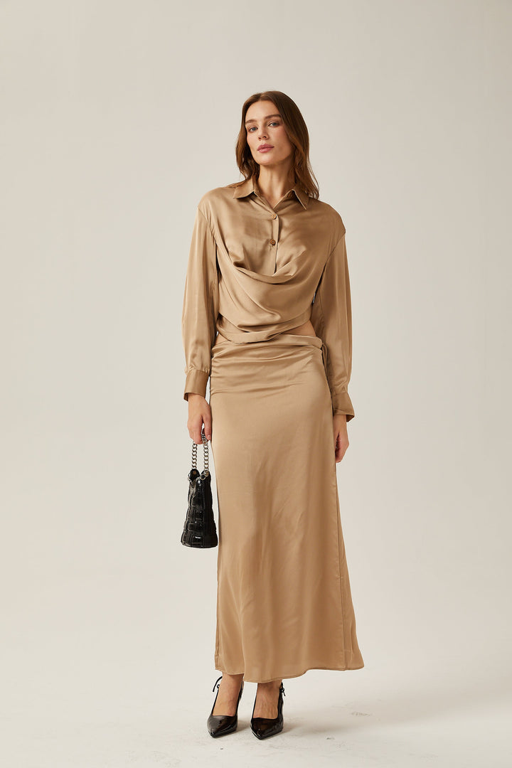 Levoire | Ensemble En Satin Doré Blouse & Jupe