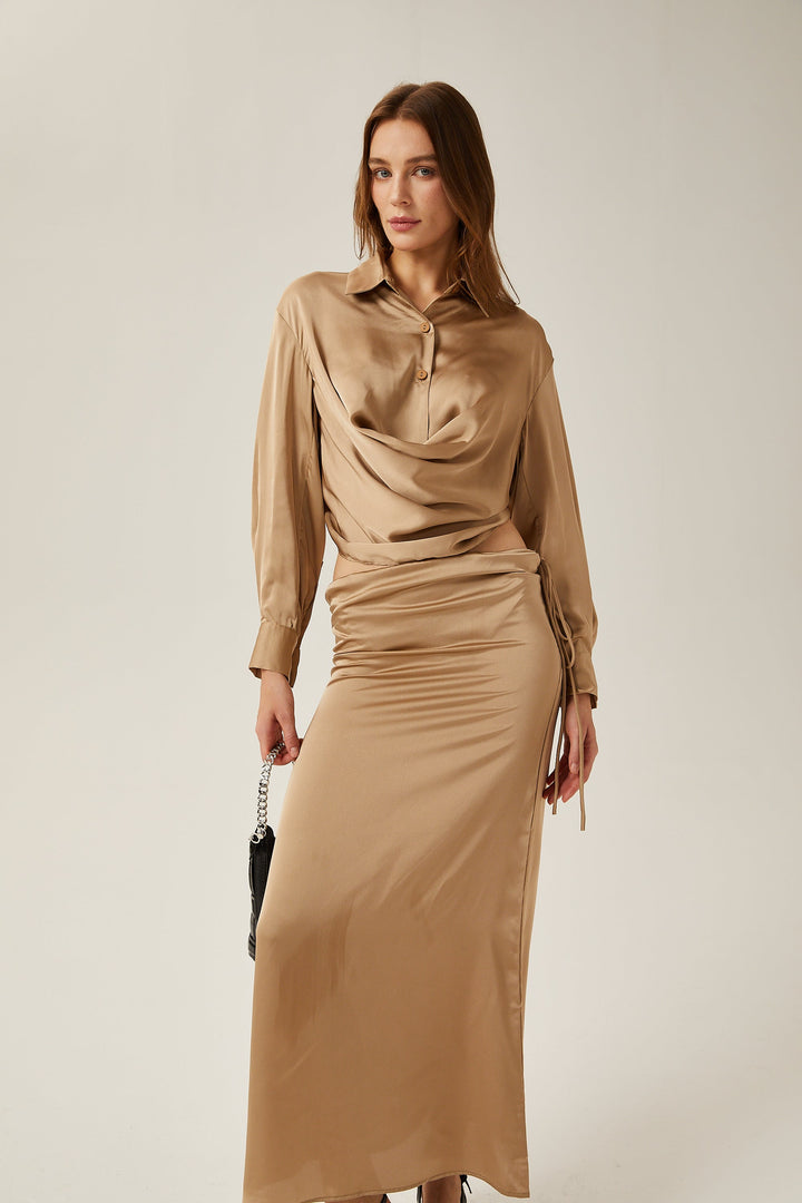 Levoire | Ensemble En Satin Doré Blouse & Jupe