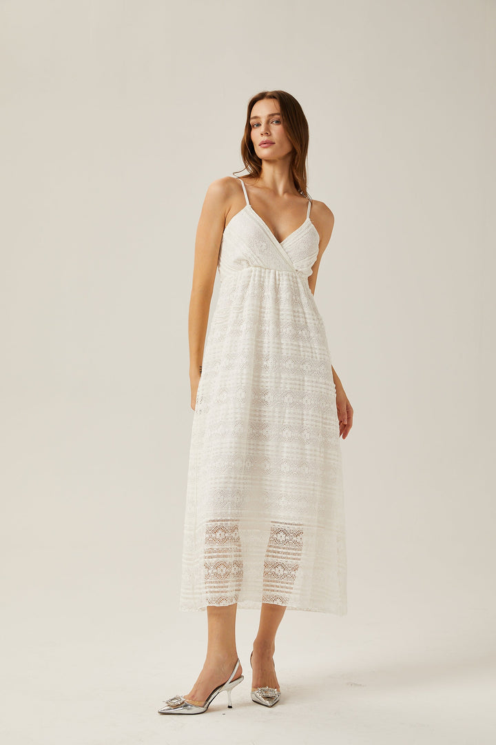 Levoire | Robe Midi Blanche À Encolure En V Découpée