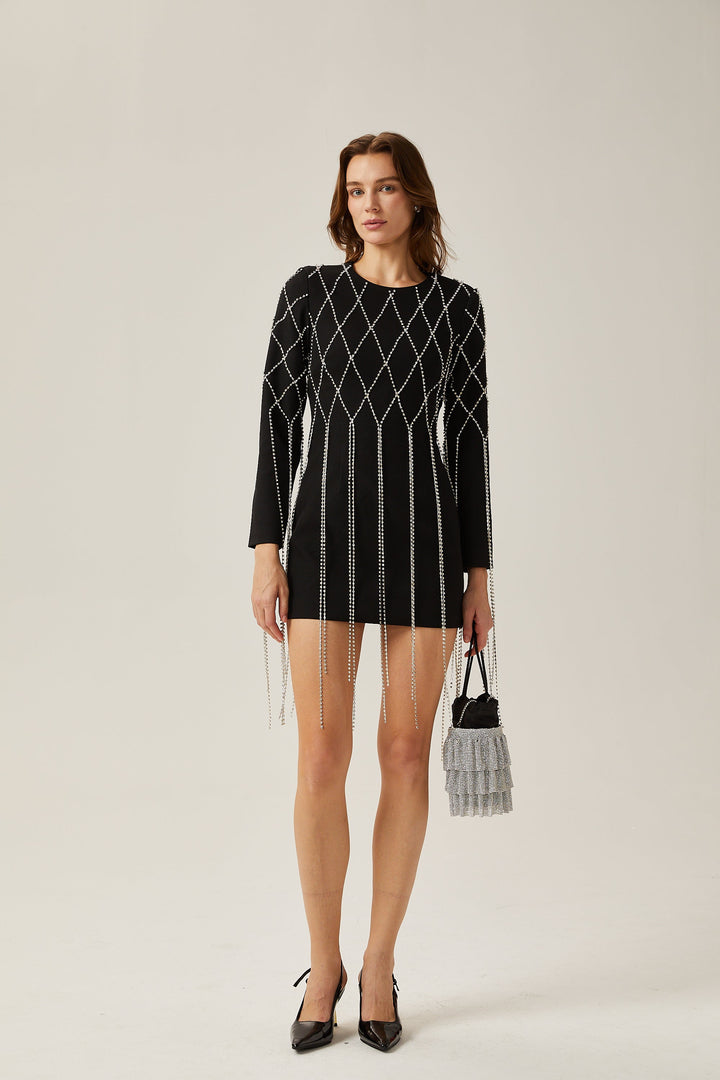 Levoire | Robe Mini Noire Avec Cristaux