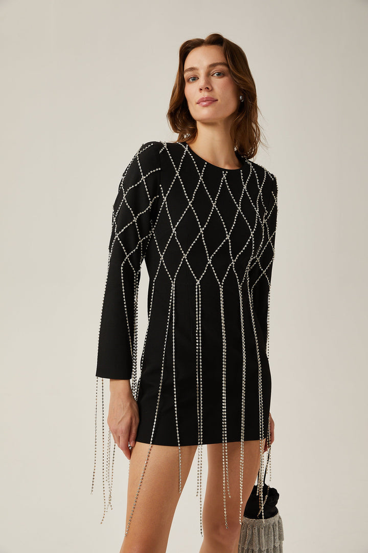 Levoire | Robe Mini Noire Avec Cristaux