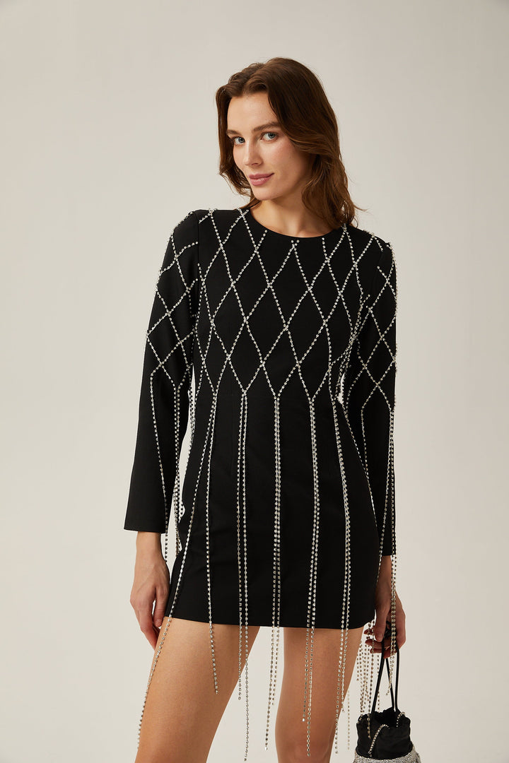 Levoire | Robe Mini Noire Avec Cristaux