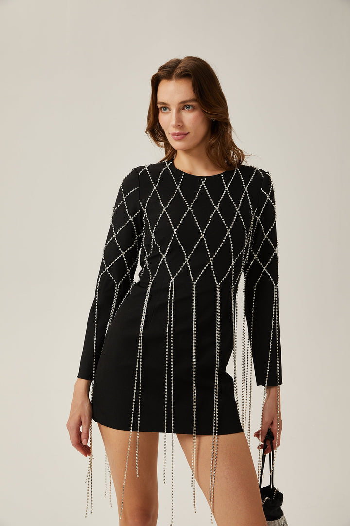 Levoire | Robe Mini Noire Avec Cristaux