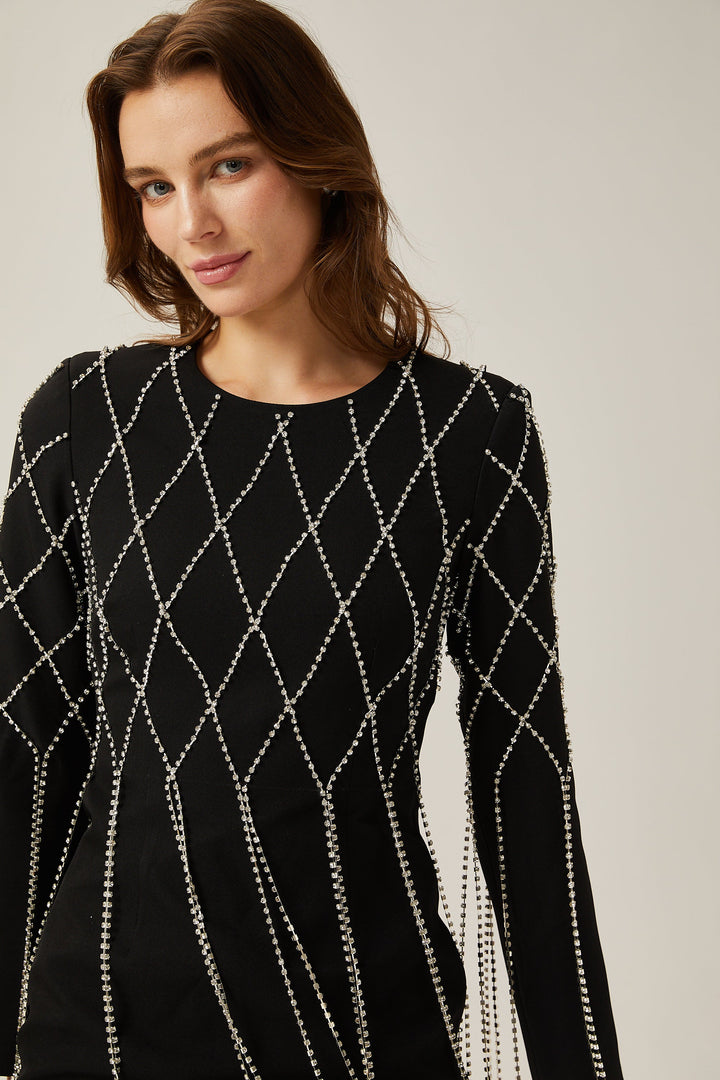Levoire | Robe Mini Noire Avec Cristaux