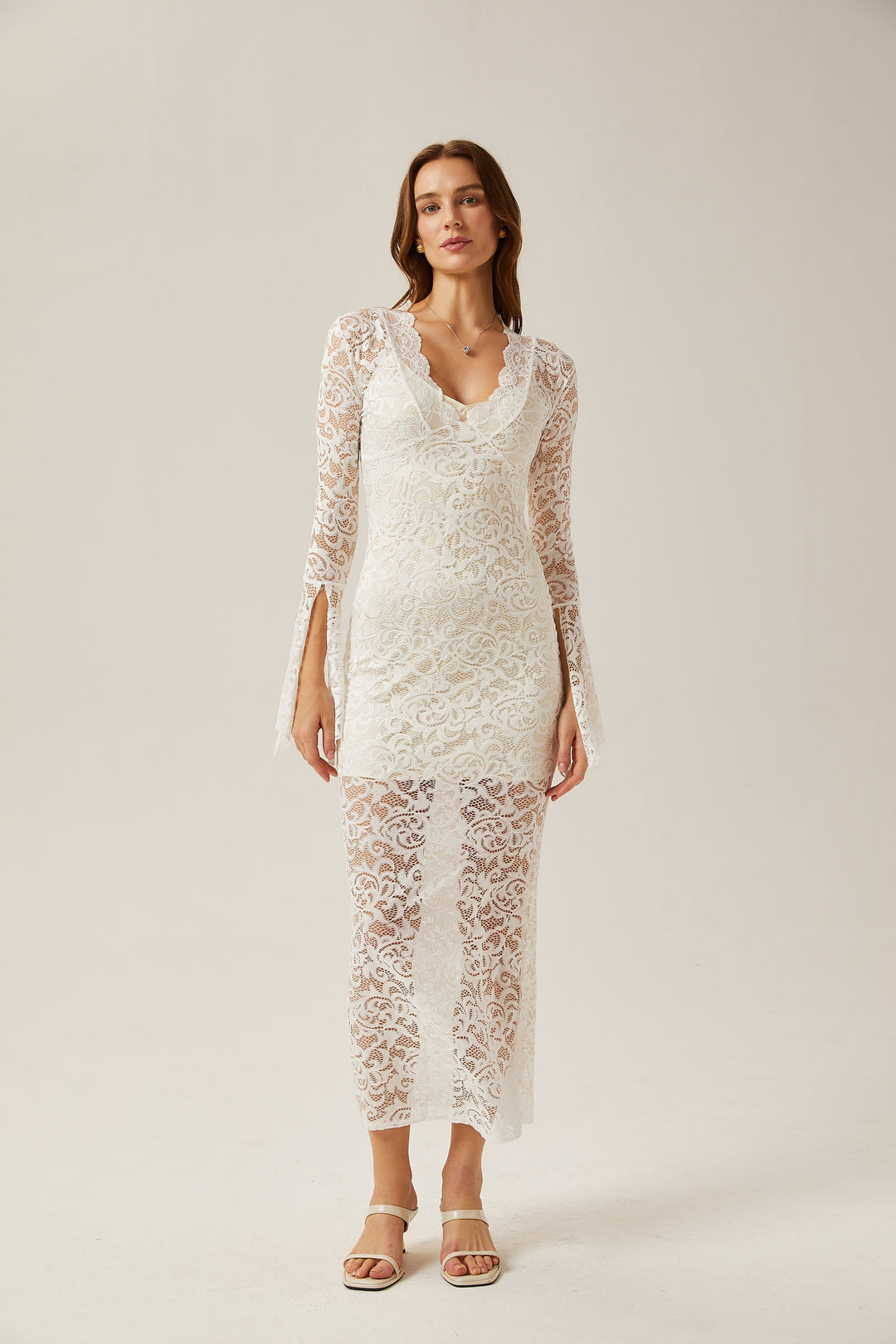 Levoire | Robe Midi Transparente Blanche En Dentelle