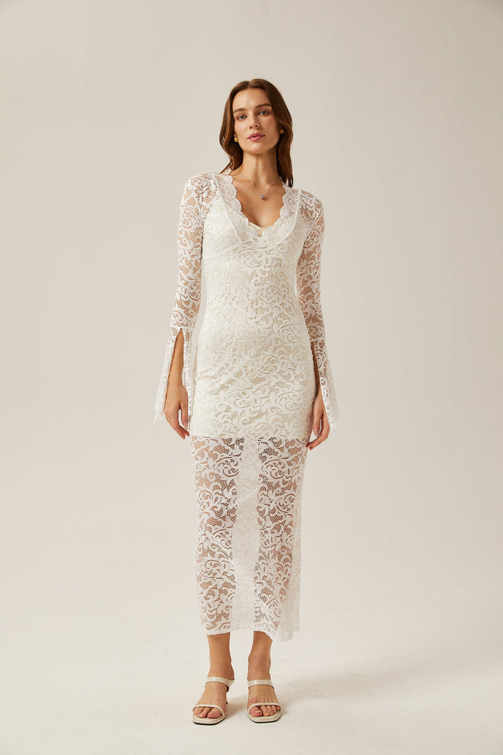 Levoire | Robe Midi Transparente Blanche En Dentelle