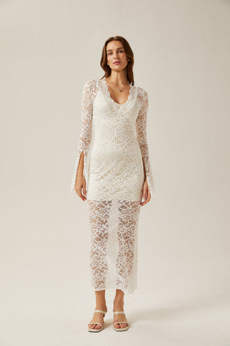 Levoire | Robe Midi Transparente Blanche En Dentelle