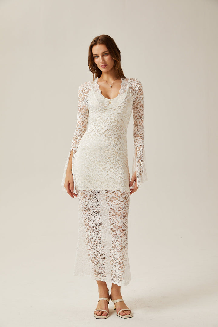 Levoire | Robe Midi Transparente Blanche En Dentelle