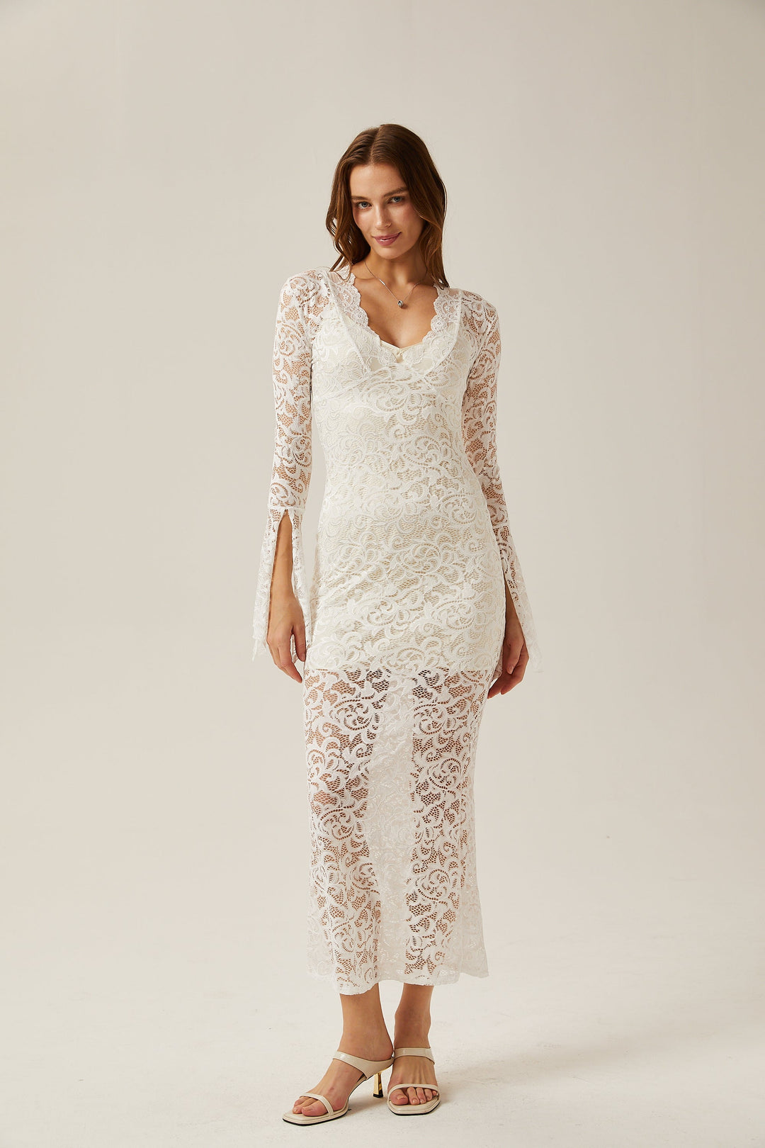 Levoire | Robe Midi Transparente Blanche En Dentelle