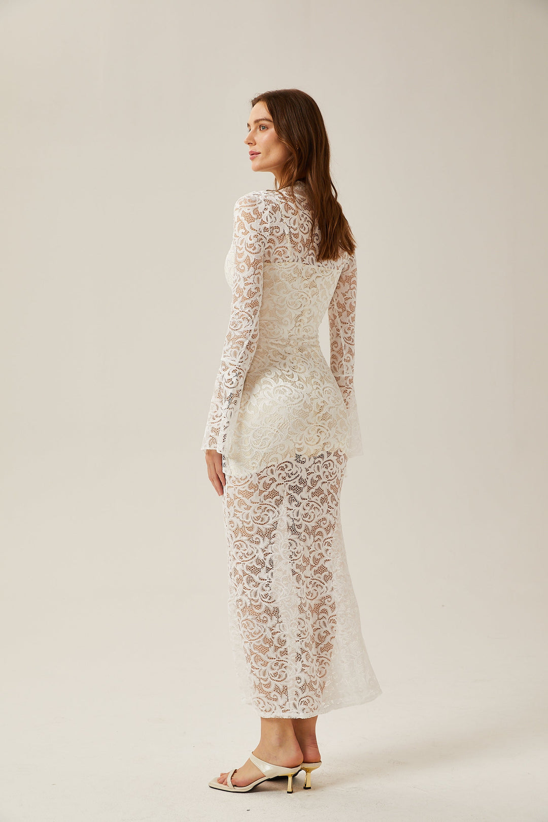 Levoire | Robe Midi Transparente Blanche En Dentelle