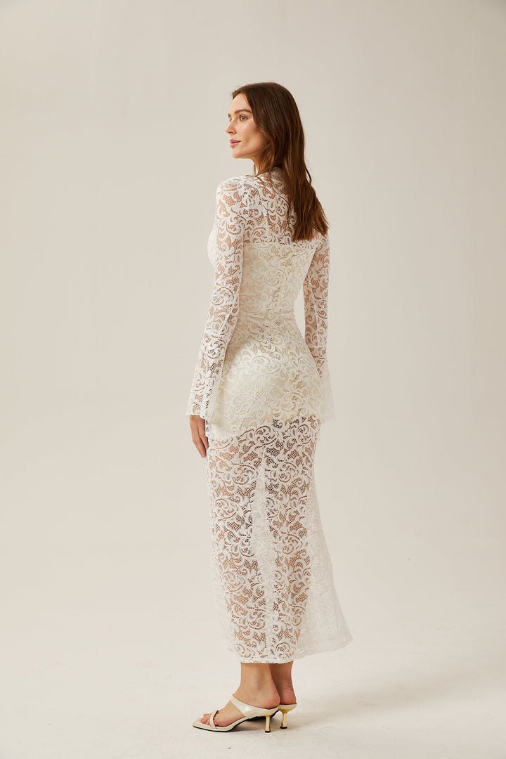 Levoire | Robe Midi Transparente Blanche En Dentelle