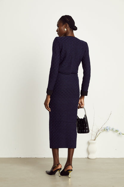 Levoire | Veste À Motif Carreaux Bleu Marine Et Jupe Ensemble Assorti