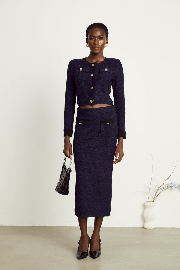 Levoire | Veste À Motif Carreaux Bleu Marine Et Jupe Ensemble Assorti