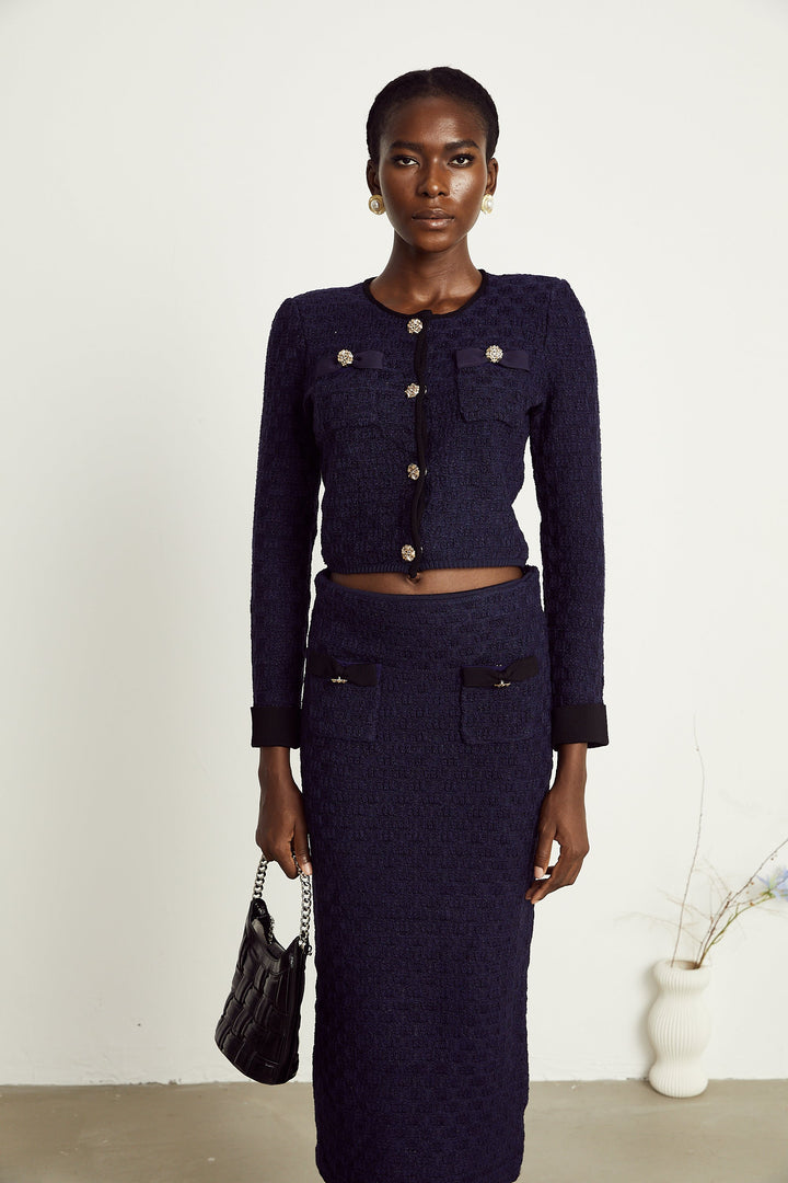 Levoire | Veste À Motif Carreaux Bleu Marine Et Jupe Ensemble Assorti