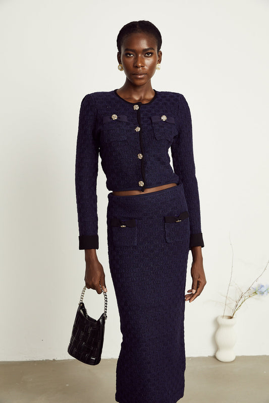 Levoire | Veste À Motif Carreaux Bleu Marine Et Jupe Ensemble Assorti