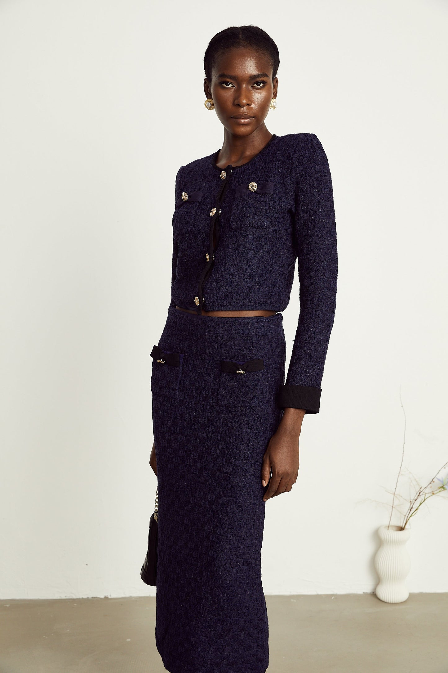 Levoire | Veste À Motif Carreaux Bleu Marine Et Jupe Ensemble Assorti