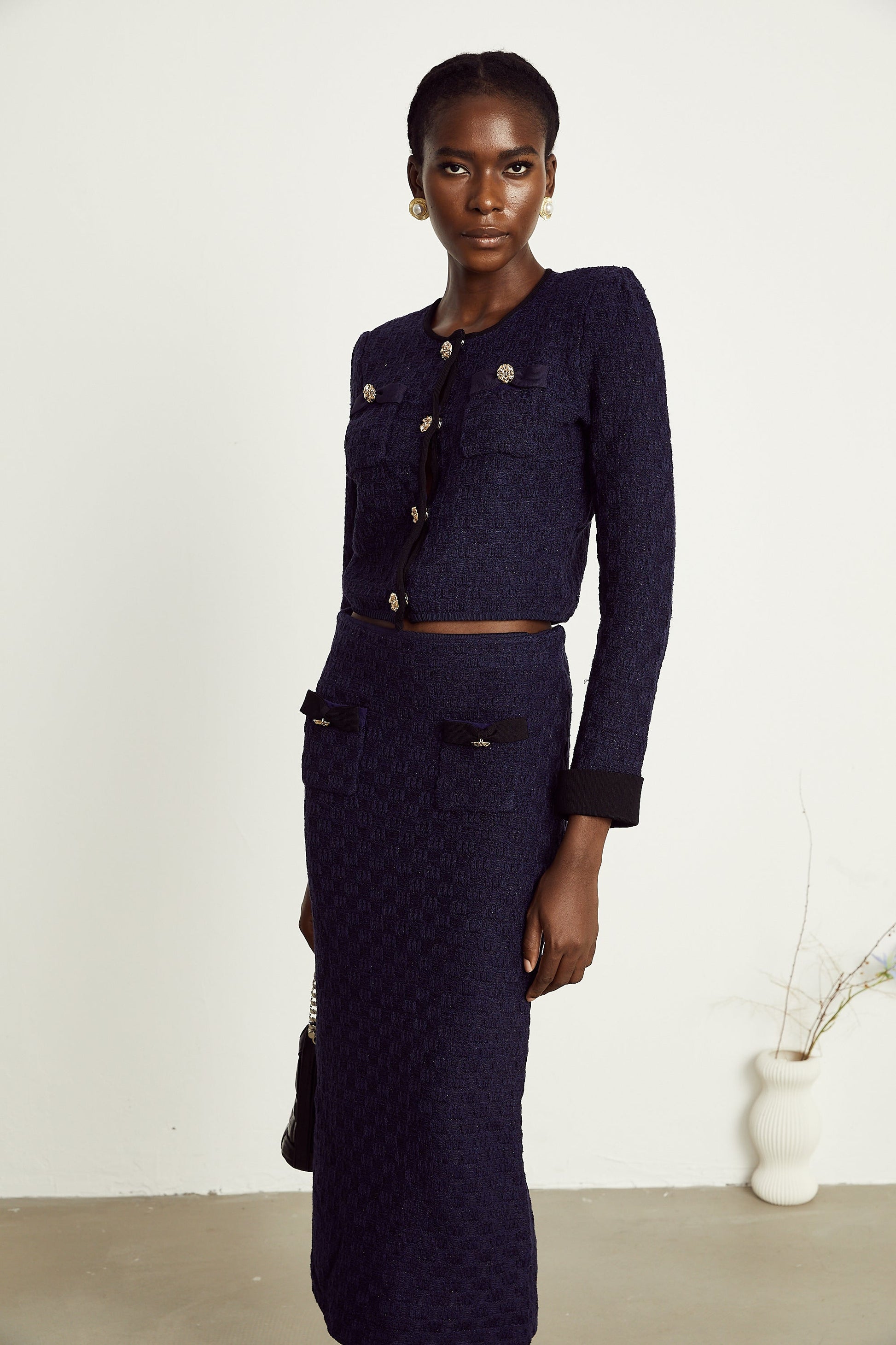 Levoire | Veste À Motif Carreaux Bleu Marine Et Jupe Ensemble Assorti