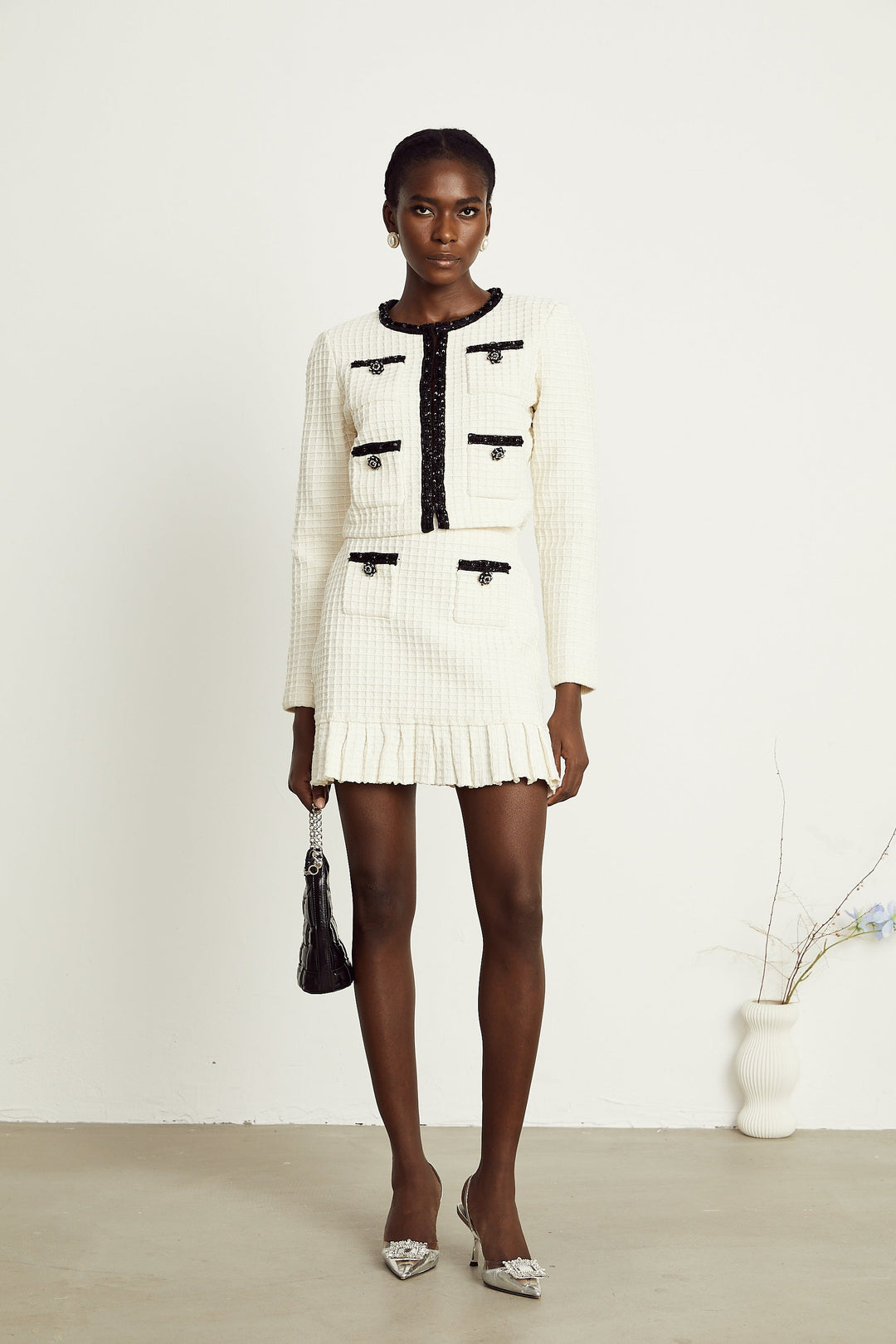 Levoire | Veste En Maille À Gaufres Blanches & Jupe Ensemble Assorti