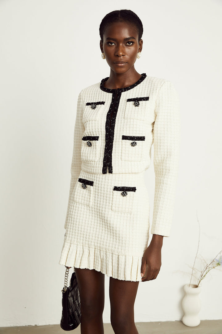 Levoire | Veste En Maille À Gaufres Blanches & Jupe Ensemble Assorti