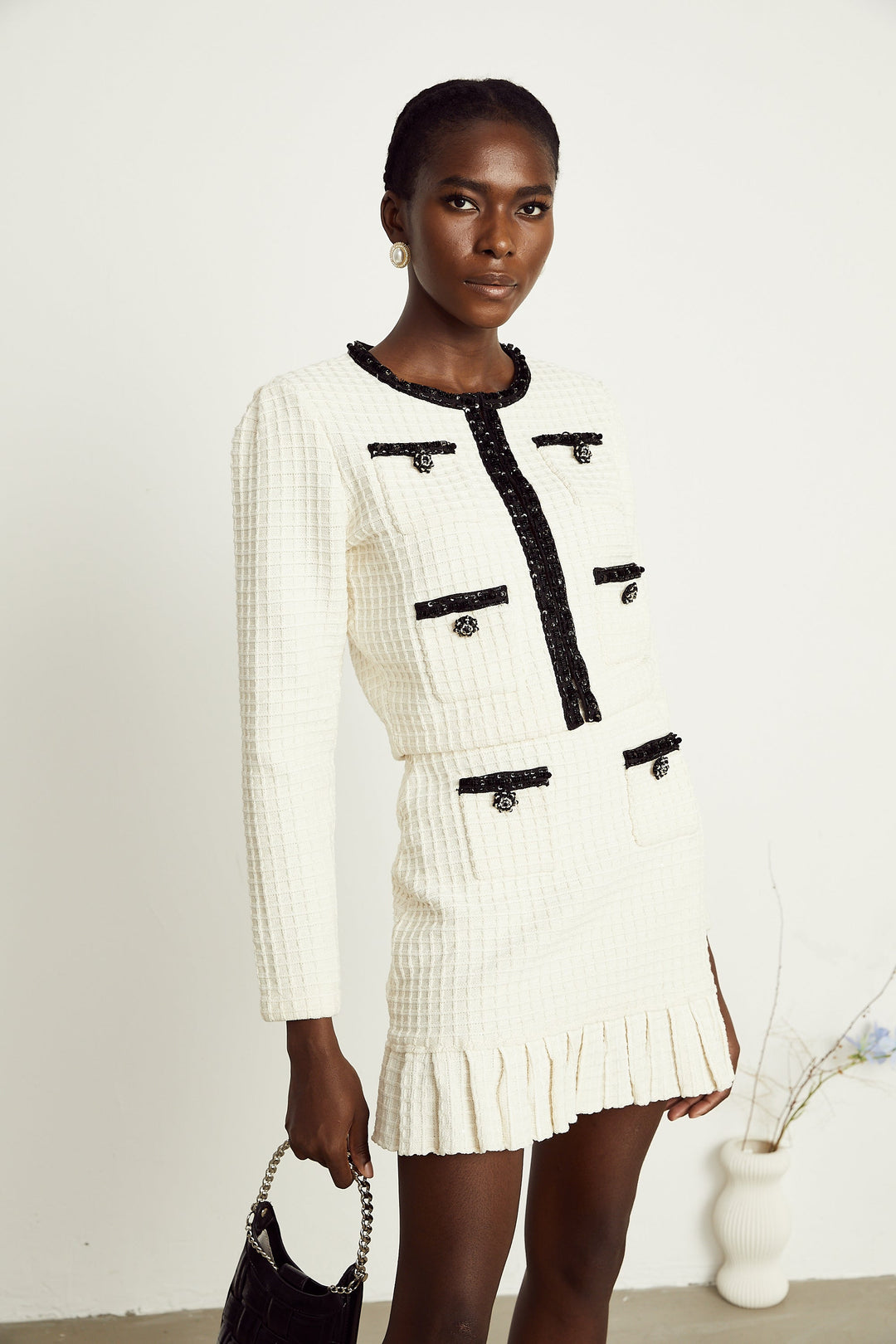 Levoire | Veste En Maille À Gaufres Blanches & Jupe Ensemble Assorti