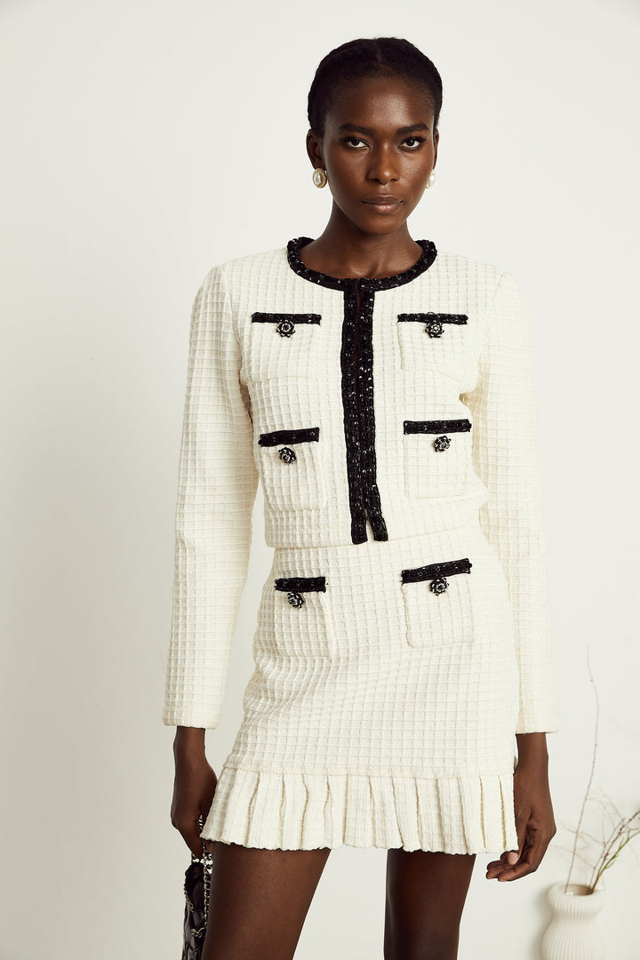 Levoire | Veste En Maille À Gaufres Blanches & Jupe Ensemble Assorti