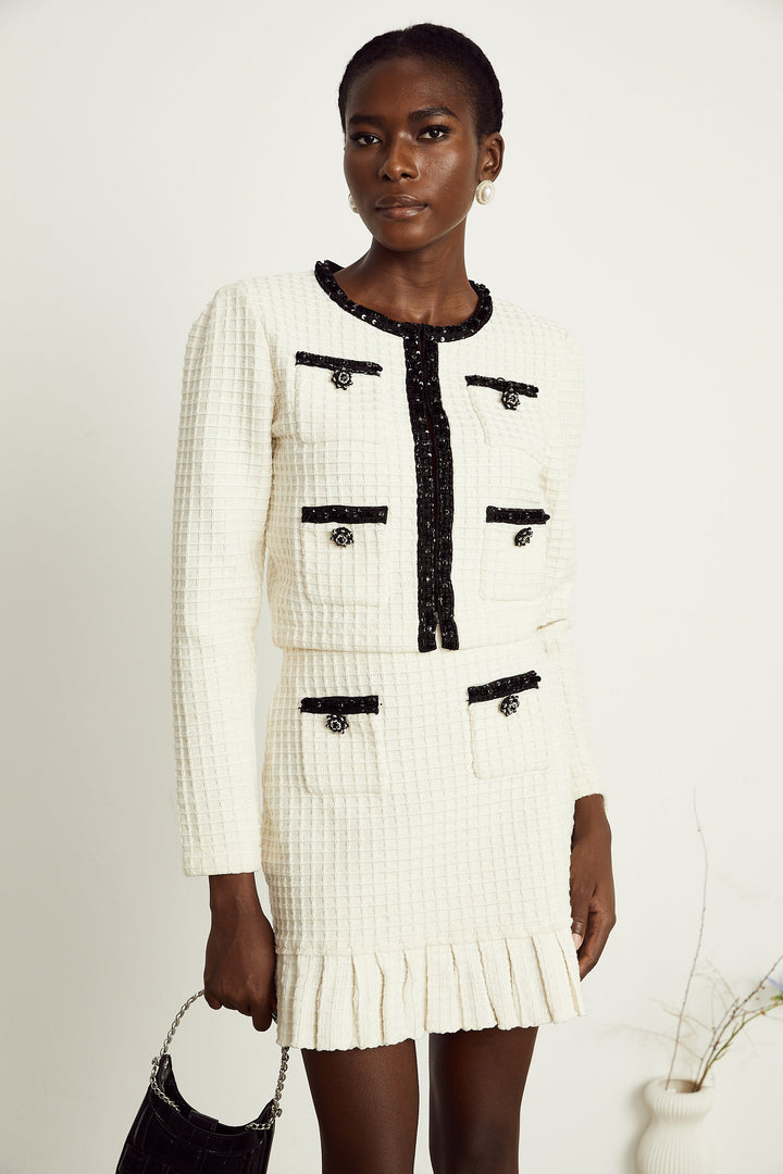 Levoire | Veste En Maille À Gaufres Blanches & Jupe Ensemble Assorti