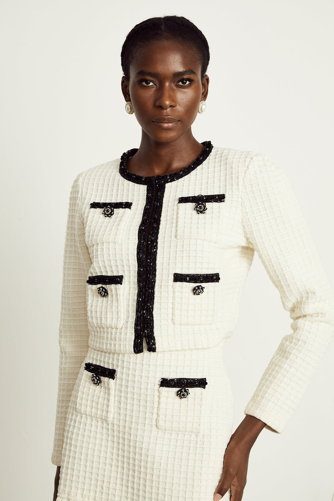 Levoire | Veste En Maille À Gaufres Blanches & Jupe Ensemble Assorti