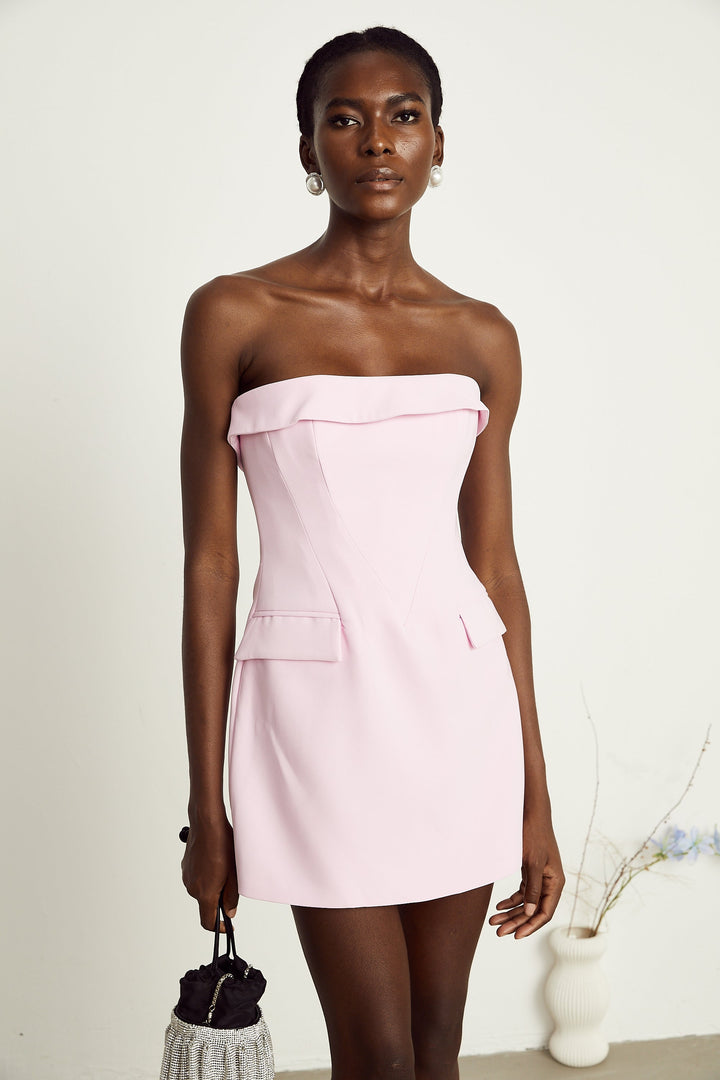 Levoire | Robe Mini Sans Bretelles Rose Klapp-Über