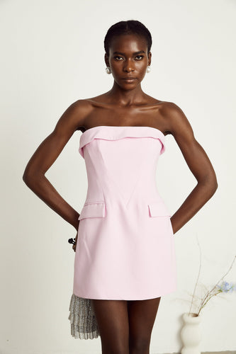 Levoire | Robe Mini Sans Bretelles Rose Klapp-Über