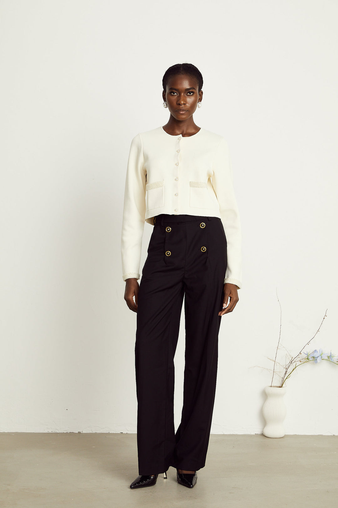 Levoire | Pull En Tricot À Perles En Plastique Beige