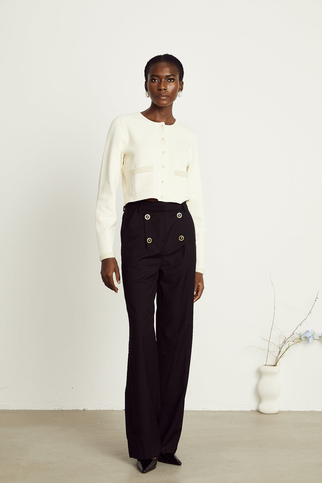 Levoire | Pull En Tricot À Perles En Plastique Beige