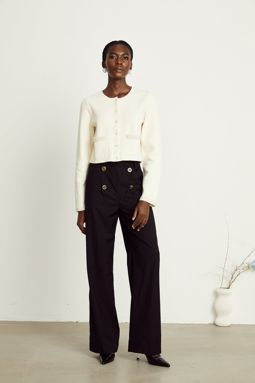 Levoire | Pull En Tricot À Perles En Plastique Beige