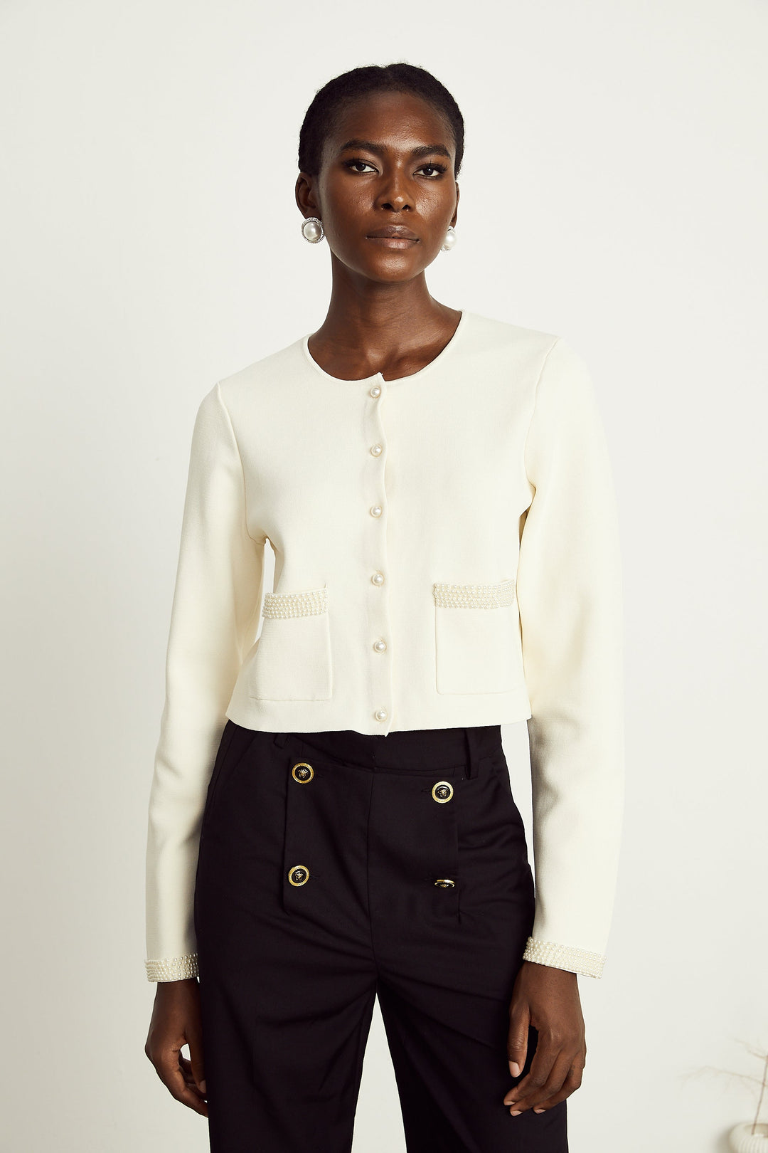Levoire | Pull En Tricot À Perles En Plastique Beige
