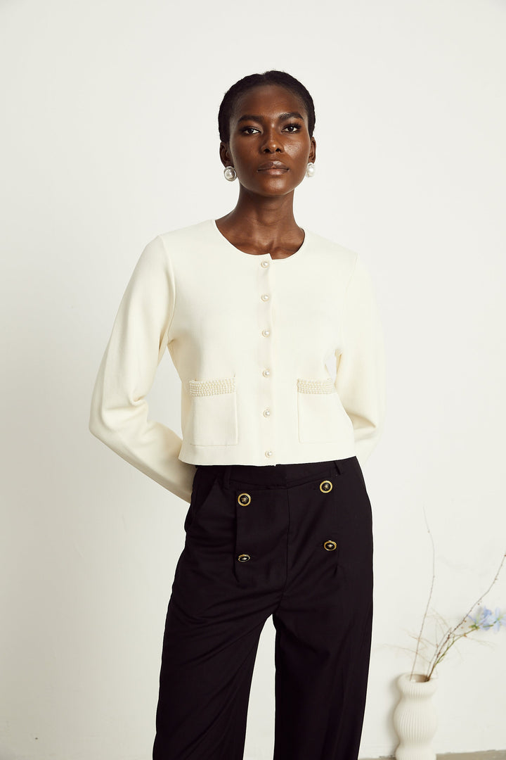 Levoire | Pull En Tricot À Perles En Plastique Beige