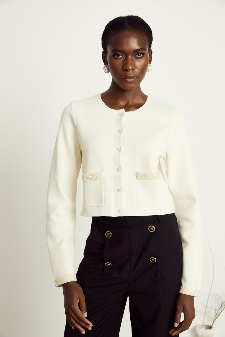 Levoire | Pull En Tricot À Perles En Plastique Beige